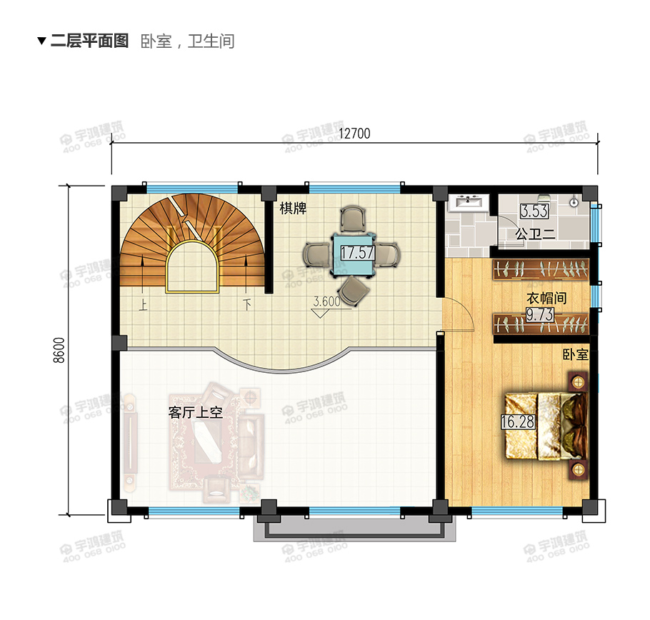 2019年新款110平米复式农村别墅设计图纸